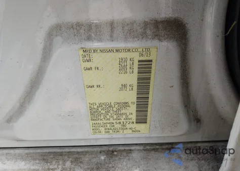 2013 Nissan Altima 2.5 Sl from USA, damaged, VIN 1N4AL3AP4DN583728